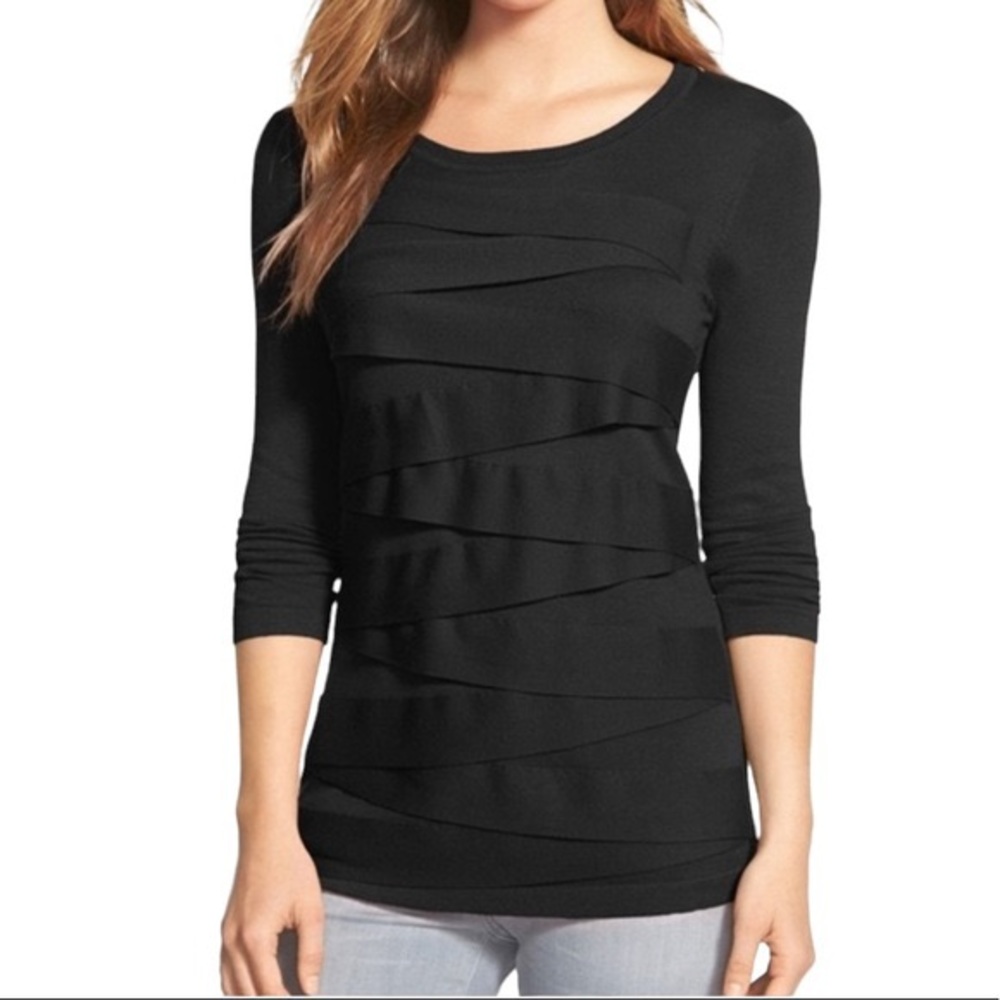 VINCE CAMUTO Black Zig Zag 3/4 Sleeve Blouse Size Medium